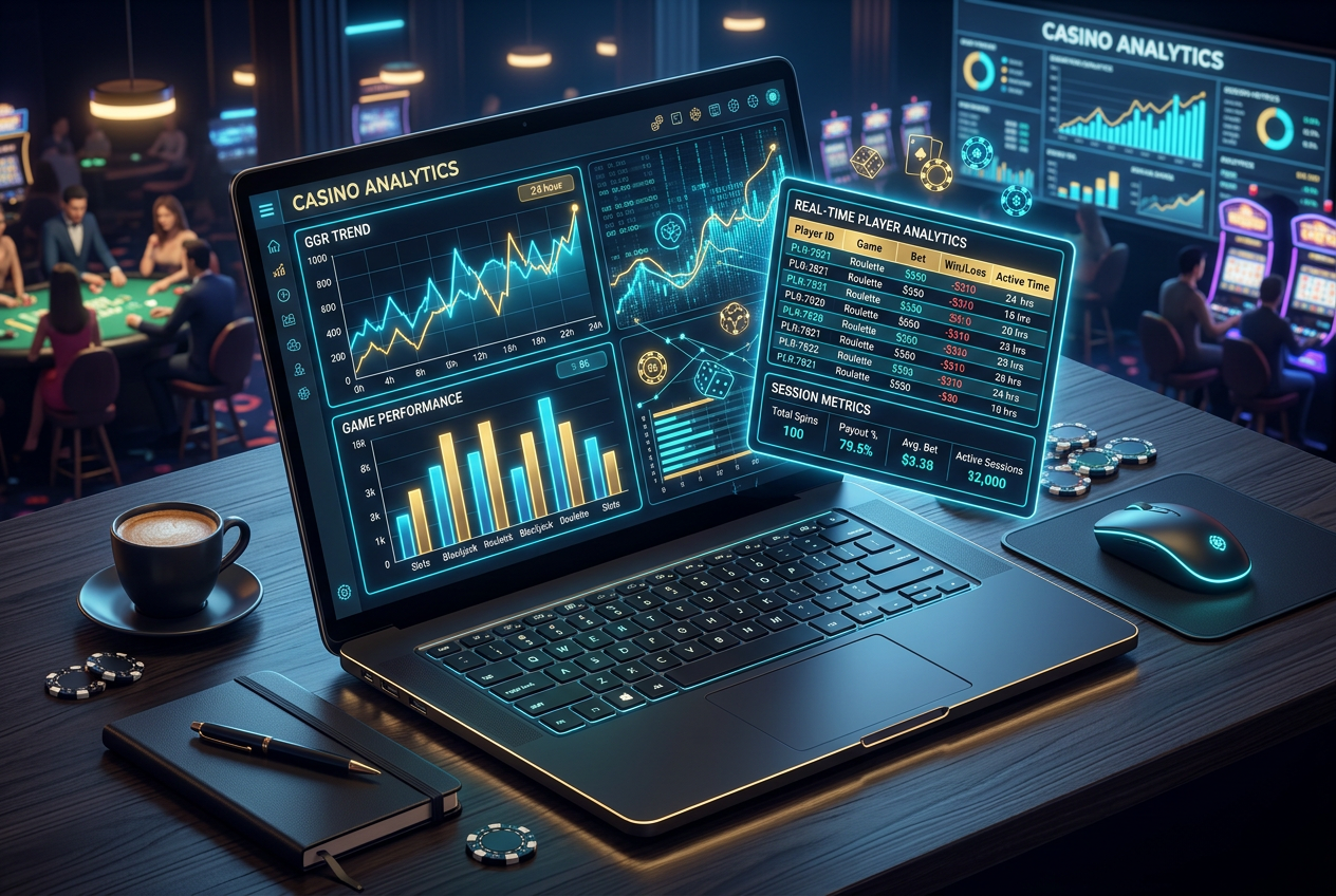 Moderní analytické rozhraní pro online kasina s grafy a datovými tabulkami