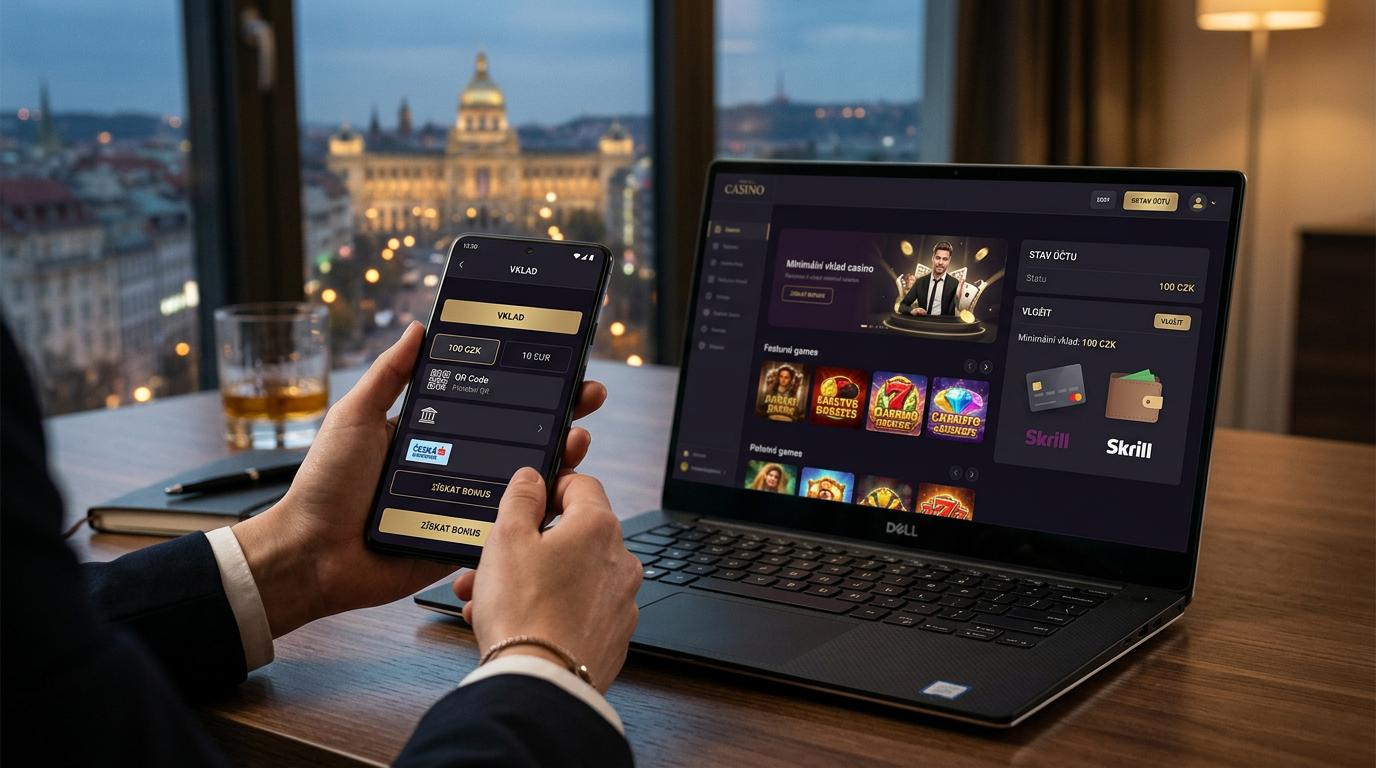 Moderní rozhraní online kasina s nízkými vklady na mobilu a notebooku