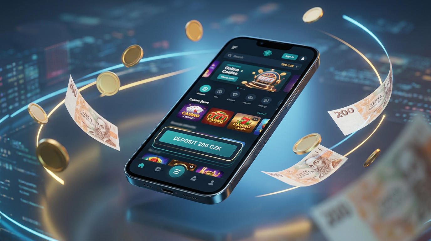 Mobilní telefon s kasino rozhraním a vkladem 200 Kč.