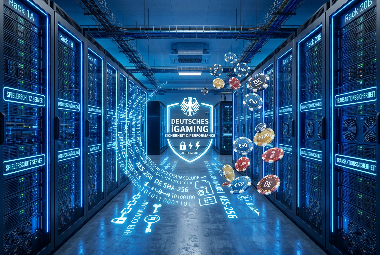Technologické schéma serverové infrastruktury a RNG algoritmu v německém casinu