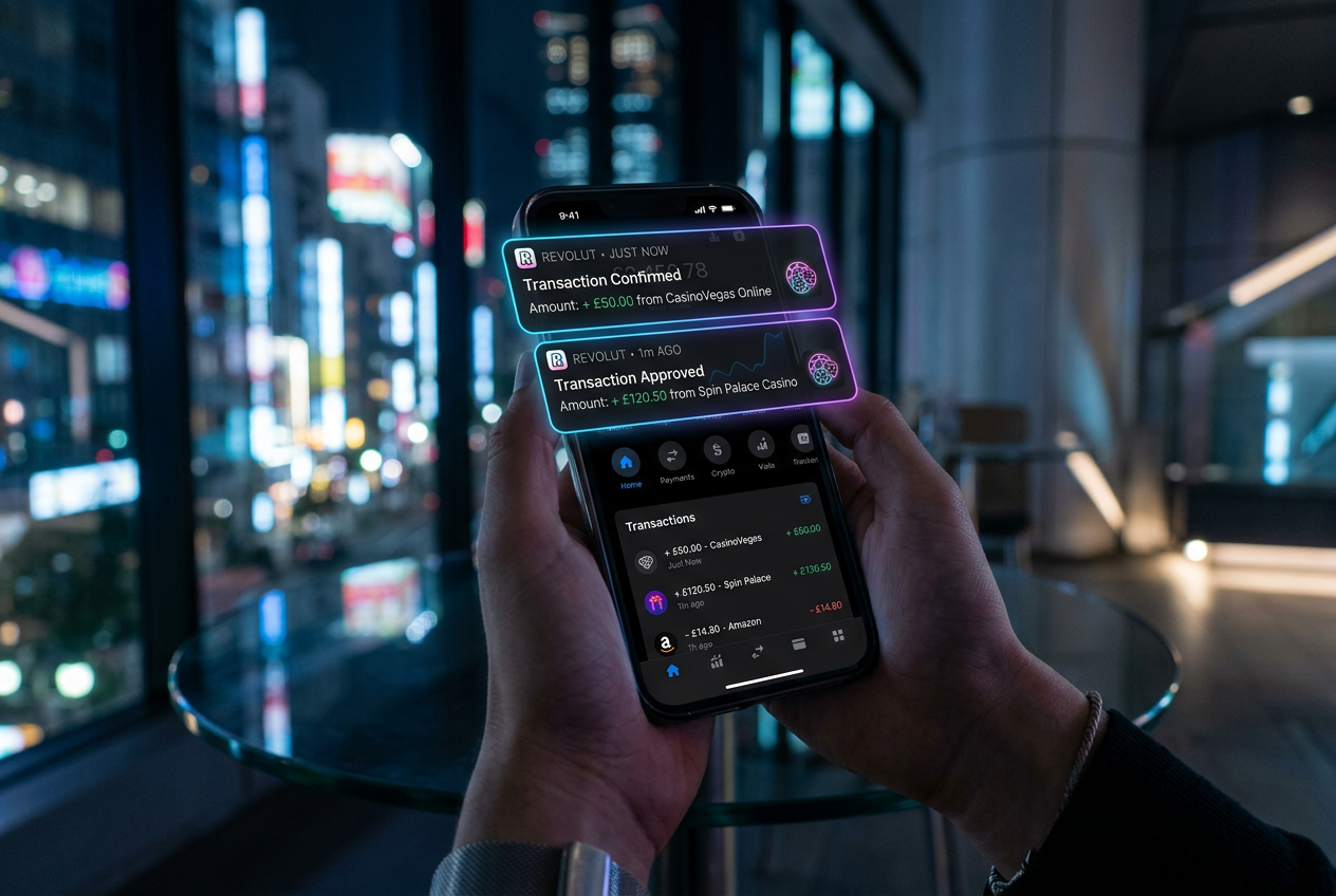 Rozhraní aplikace Revolut s herními notifikacemi